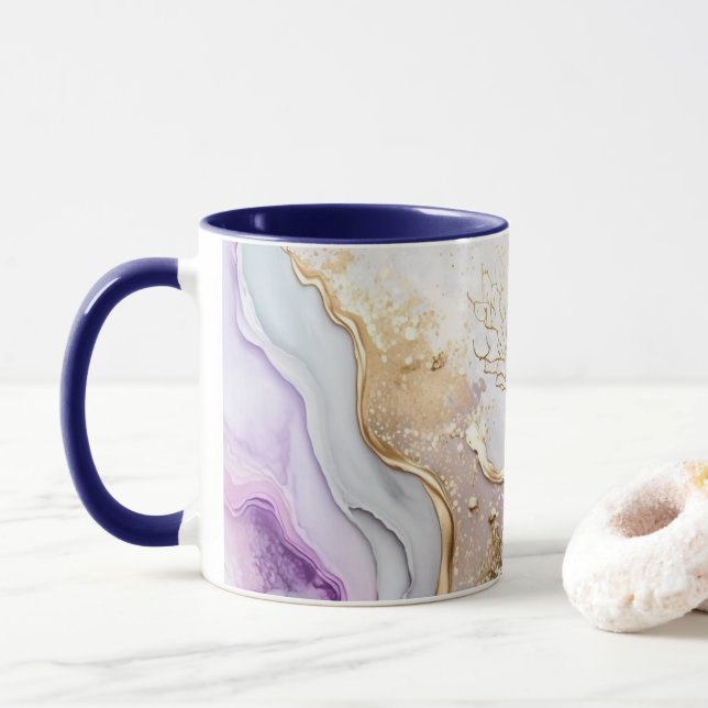 Lila Blue Gold Watercolor Wash Alkohol Tinte Tasse (Mit Donut)