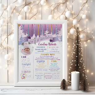 Lila Blue Gold Winter Foto zum Geburtstag Poster