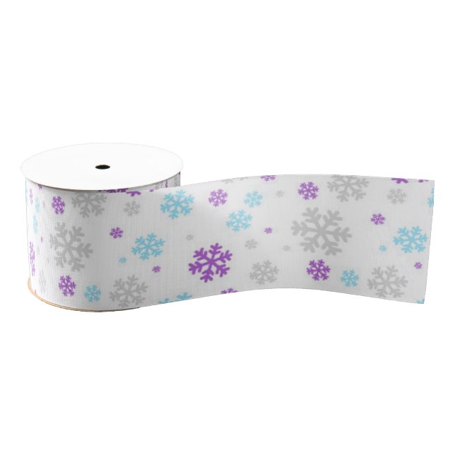Lila Blue Gray Winter Snowflake Patter Ripsband (Spule)