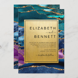 Lila Blue Green Agate Gold Glitzer Hochzeit Einladung