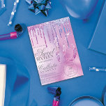 Lila Blue Holographic Glitzer Tropfen Sweet 16 Einladung<br><div class="desc">Diese geistreiche und glamouröse 16 . Geburtstag Geburtstagsfeier ist perfekt für ein stilvolles und trendiges Mädchen. Es enthält Imitate, die funkelnd Tropfen aus lila und blauem Glitzer auf einem großen Imitat-Glitzer "16" gedruckt haben, mit einem lila und blauen holografischen irisierenden Hintergrund. Die Typografie ist ein elegantes kursives Drehbuch mit einem...</div>