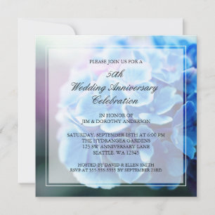Lila Blue Hydrangea 50. Hochzeitstag Einladung
