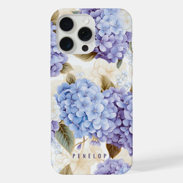 Lila Blue Hydrangea personalisiert iPhone Gehäuse Hülle (Rückseite)