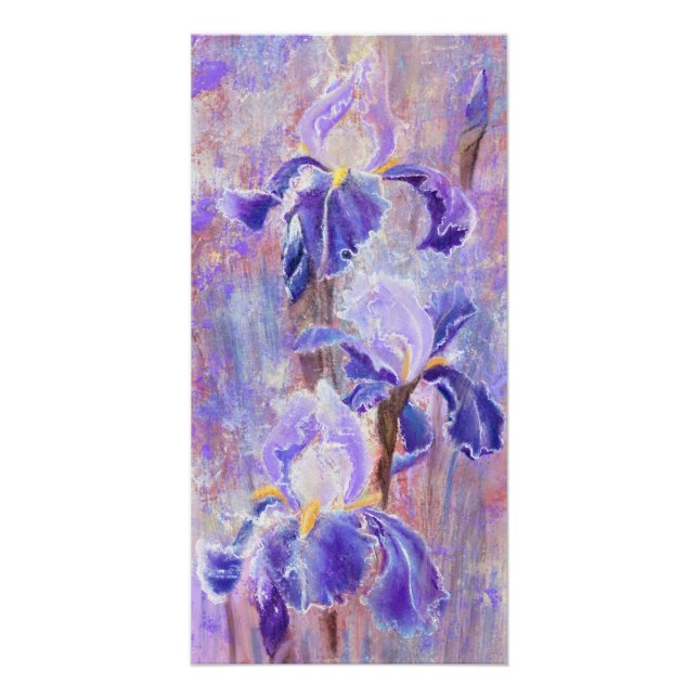 Lila Blue Iris Blume - Originale Malerei Poster (Vorderseite)