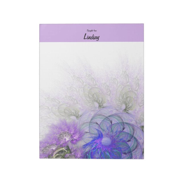 Lila Blue Lacy Abstrakt Blume Custom Notizblock (Rotiert)
