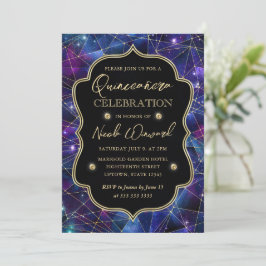 Lila & Blue Midnight Crystal Galaxy Quinceanera Einladung