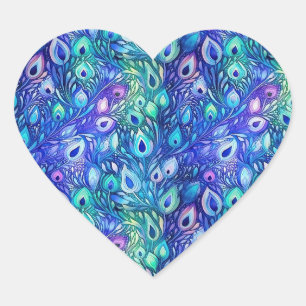 Lila Blue Mint Peacock Feathers Herz-Aufkleber