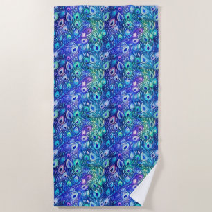 Lila Blue Mint Peacock Feathers Strandtuch