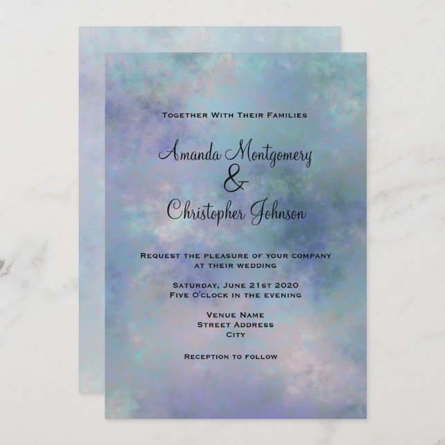 Lila Blue Misty Watercolor Wedding Einladung (Vorne/Hinten)