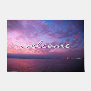 Lila Blue Ocean Sunset Foto Begrüßungsskript Fußmatte