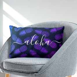 Lila Blue Ombre Pineapmuster Aloha Script Lendenkissen