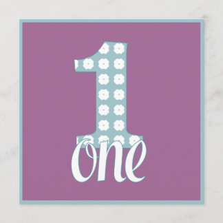 Lila & Blue One Party Einladung