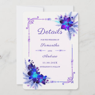 Lila Blue Orchid-Hochzeitdetails Einladung