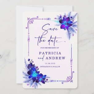 Lila Blue Orchid Wedding Save the Date Einladung