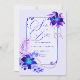 Lila Blue Orchid Wedding Speichern Sie das Datum E Einladung