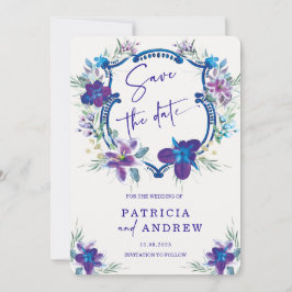 Lila Blue Orchid Wedding Speichern Sie das Datum E Einladung