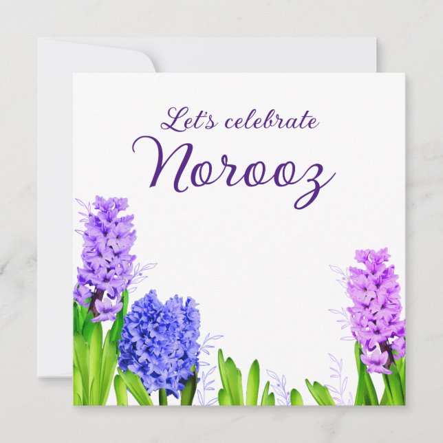 Lila Blue Pink Blume Hyacinth Happy Norooz Einladung (Vorderseite)