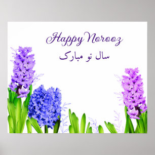 Lila Blue Pink Happy Norooz Hyacinth Blume Poster