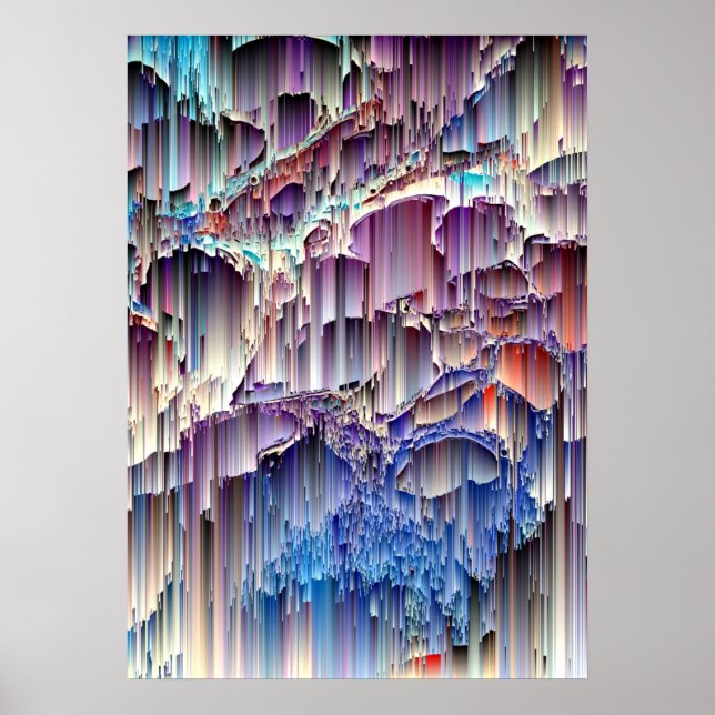 Lila Blue Red Waterfall Rock Abstrakte Kunst, Dich Poster (Vorne)