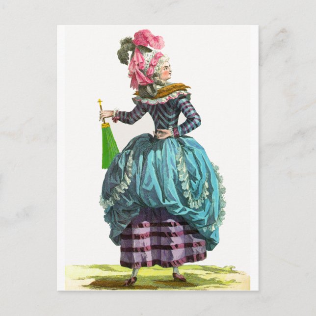 Lila & Blue Regency Französischer Mode Zeichnend Postkarte (Vorderseite)