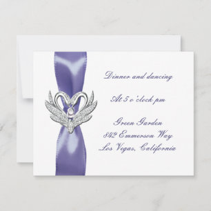 Lila Blue Silver Swans Wedding Reception Card Ankündigung