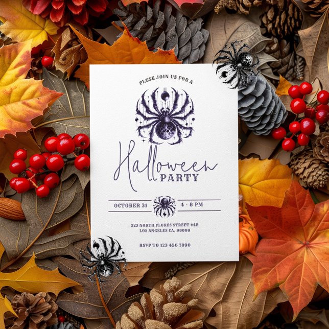 Lila Blue Spooky Spider Halloween-Party Einladung (Von Creator hochgeladen)