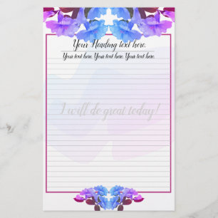 Lila Blue Trumpet-Blume Lined Writing Paper Briefpapier