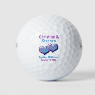 Lila Blue Two Hearts Gastgeschenk Hochzeit Golfball
