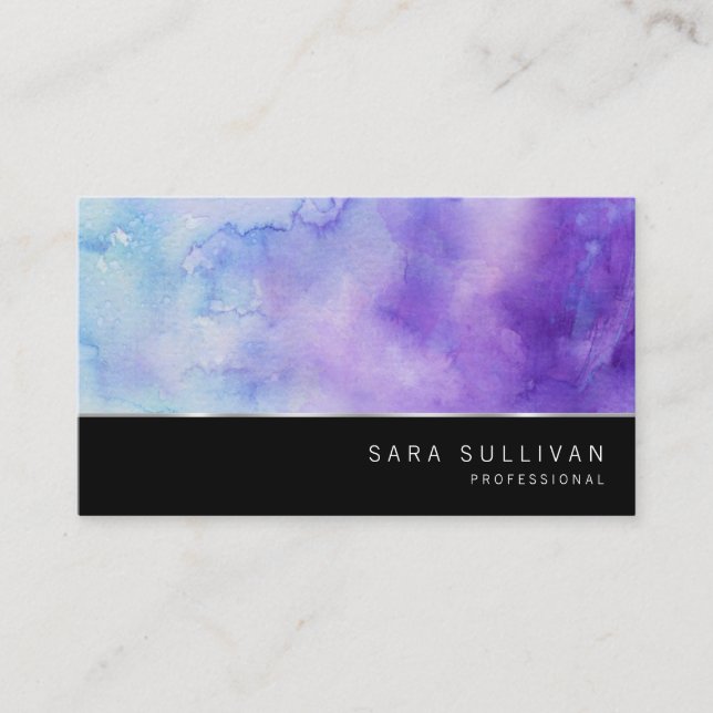 Lila Blue Watercolor Beruflich Business Card Visitenkarte (Vorderseite)