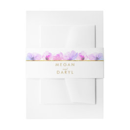 Lila Blue Watercolor Blume Gold Line Hochzeit Einladungsbanderole