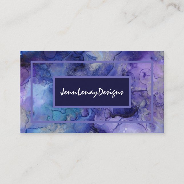 Lila Blue Watercolor Elegante Business Card Visitenkarte (Vorderseite)