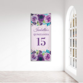 Lila Blue Watercolor Floral Quinceñera Banner