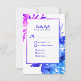 Lila Blue Watercolor Floral Wedding RSVP Card Karte