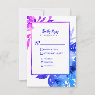 Lila Blue Watercolor Floral Wedding RSVP Card Karte
