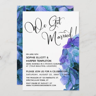 Lila Blue Watercolor Hydrangea Wir Got Verheiratet Einladung
