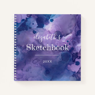 Lila Blue Watercolor Personalisiert Sketchbook Notizbuch