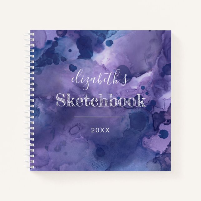 Lila Blue Watercolor Personalisiert Sketchbook Notizbuch (Vorderseite)