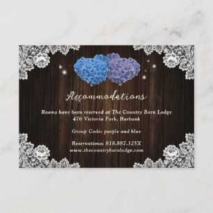 Lila Blue Wedding Hotel Unterkunftskarten Begleitkarte