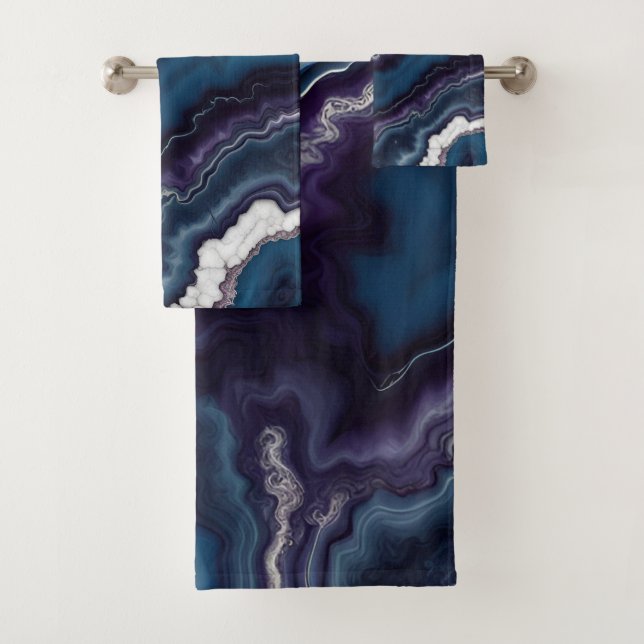 Lila Blue White Agate Marble Badhandtuch Set (Insitu)