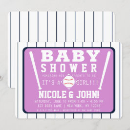 Lila Blue White Pinstripes Baseball Babydusche Einladung
