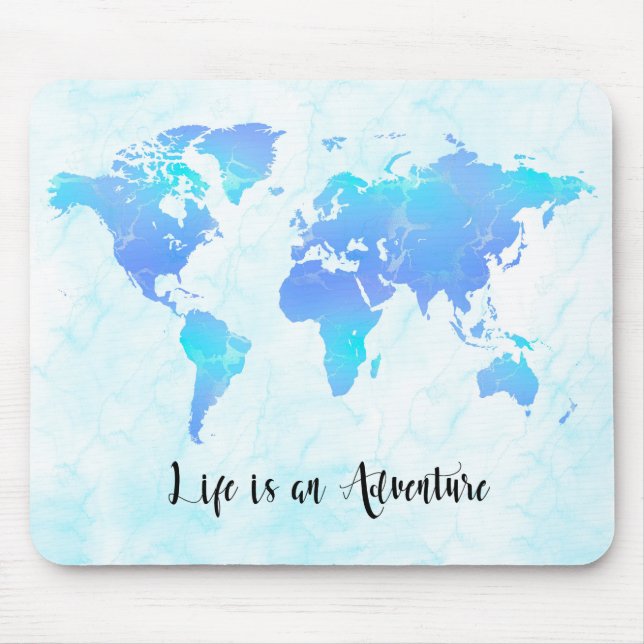 Lila & Blue World Map Life ist ein Abenteuer Mousepad (Vorne)