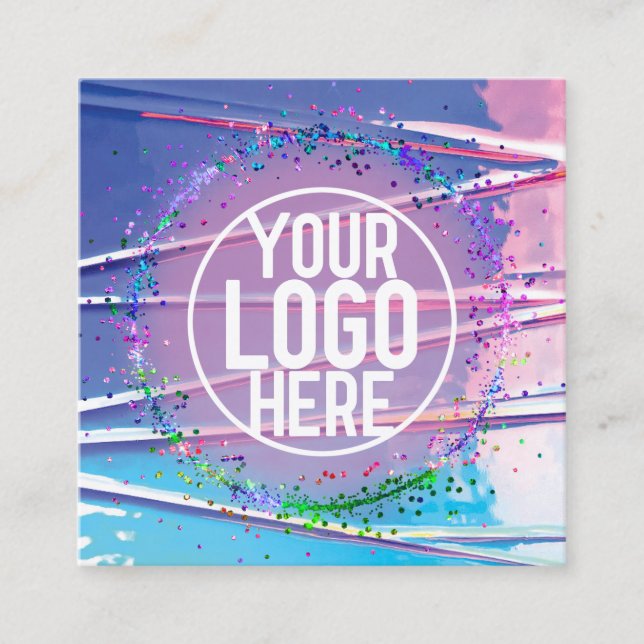 Lila Blue Zigzag Holograph Glitzer Confetti Logo Quadratische Visitenkarte (Vorderseite)