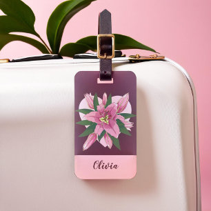 Lila blühende Lily Sweet Heart Luggage Tag Gepäckanhänger