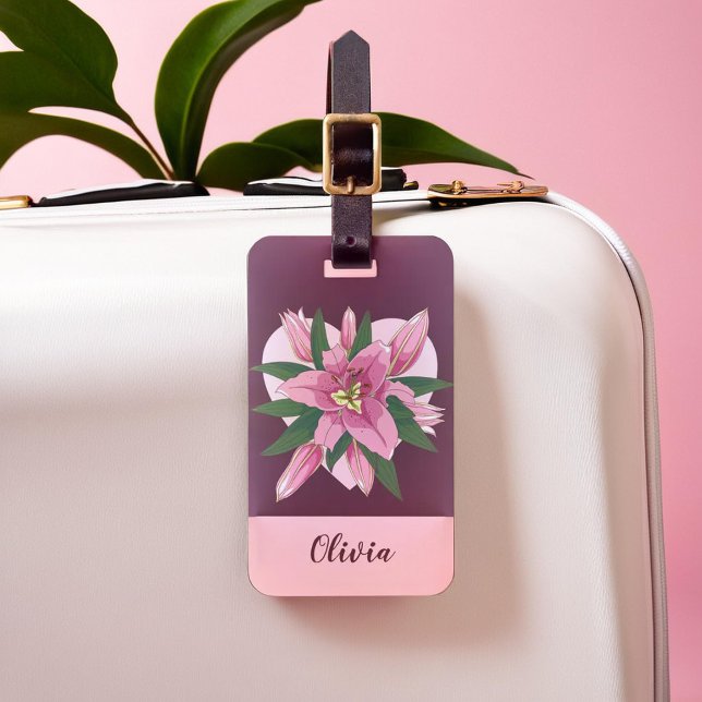 Lila blühende Lily Sweet Heart Luggage Tag Gepäckanhänger (Purple Blooming Lily Sweet Heart Luggage Tag)
