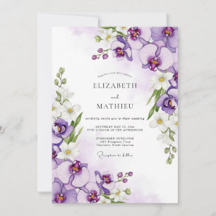 Lila blühende Orchideen-Hochzeit Einladung