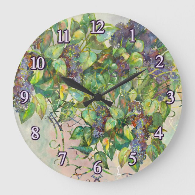 Lila blüht Wall Clock Große Wanduhr (Vorderseite)