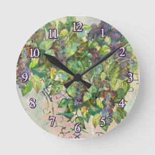 Lila blüht Wall Clock Runde Wanduhr