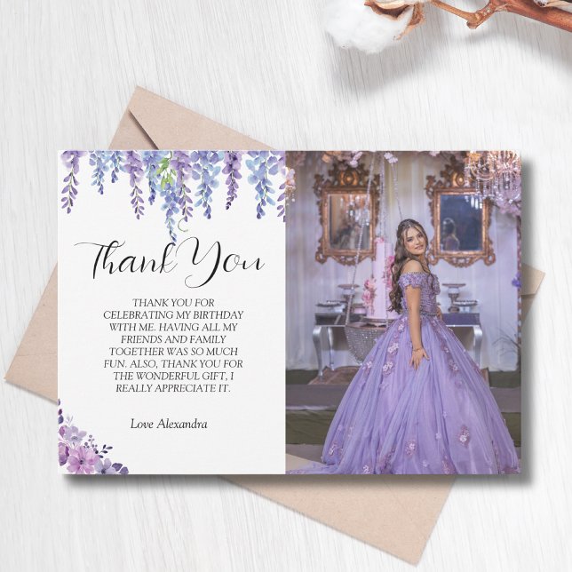 Lila Blume 16 . Geburtstag Geburtstag mit Foto Dankeskarte (Von Creator hochgeladen)