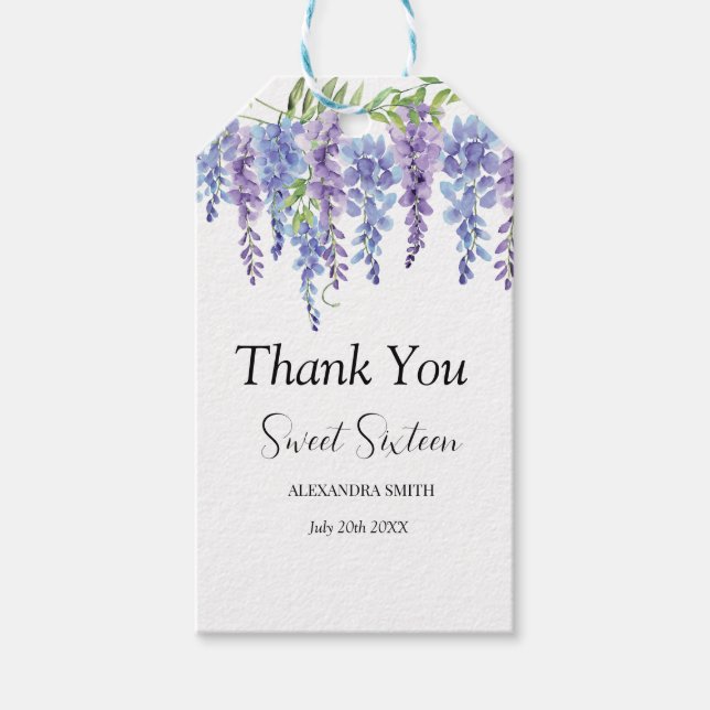 Lila Blume 16 . Geburtstag Geschenkanhänger (Vorderseite)