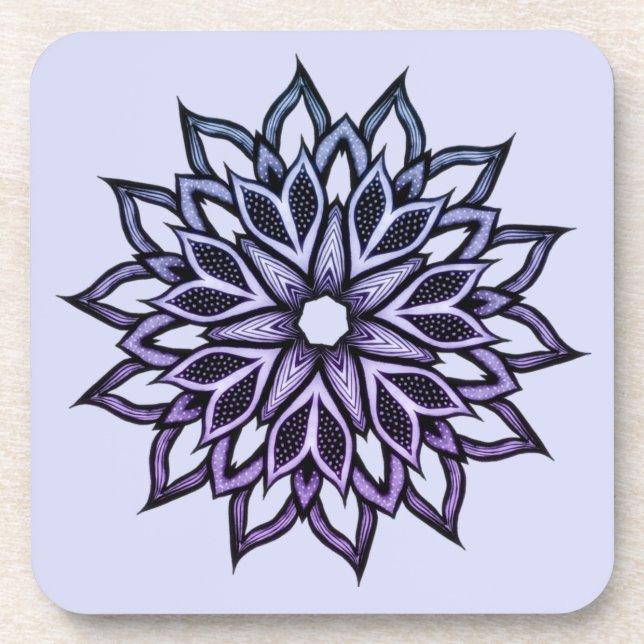 Lila Blume Abstrakt Mandala Getränkeuntersetzer (Vorderseite)